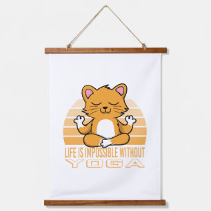 Funny cute cat doing yoga. funny yoga quotes hanging tapestry