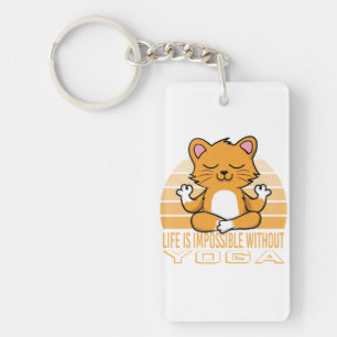 Funny cute cat doing yoga. funny yoga quotes key ring