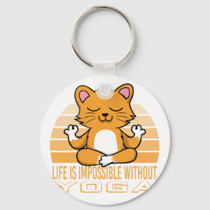 Funny cute cat doing yoga. funny yoga quotes key ring