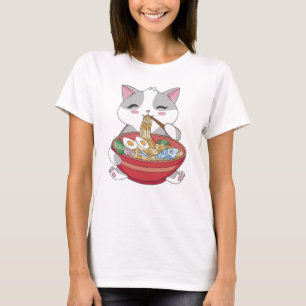 Funny Cute Cat Eating Ramen T-Shirt