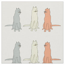 Funny Cute Cat Fabric Pattern With Three Fun Cats