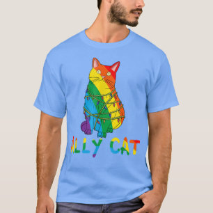 Funny Cute Cat Gay Pride Rainbow Fairy Lights Ally T-Shirt