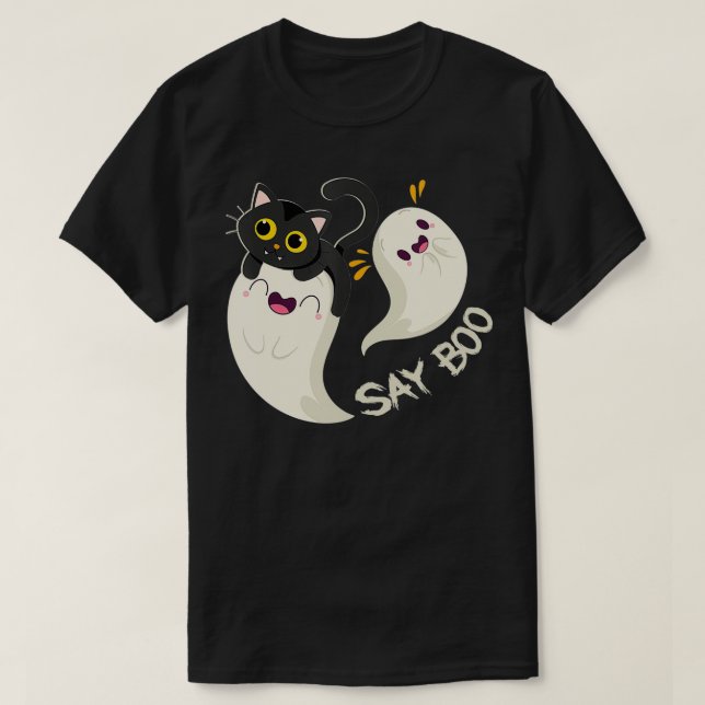 Funny Cute Cat Ghost Say Boo Halloween Costume Men T-Shirt (Design Front)