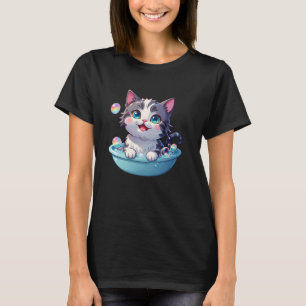 Funny Cute Cat Kitten Bathing Dad Mum Kids T-Shirt