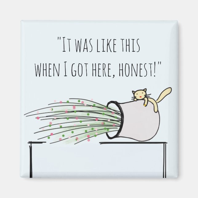 Funny Cute Cat Knocking Things Over Magnet (Front)