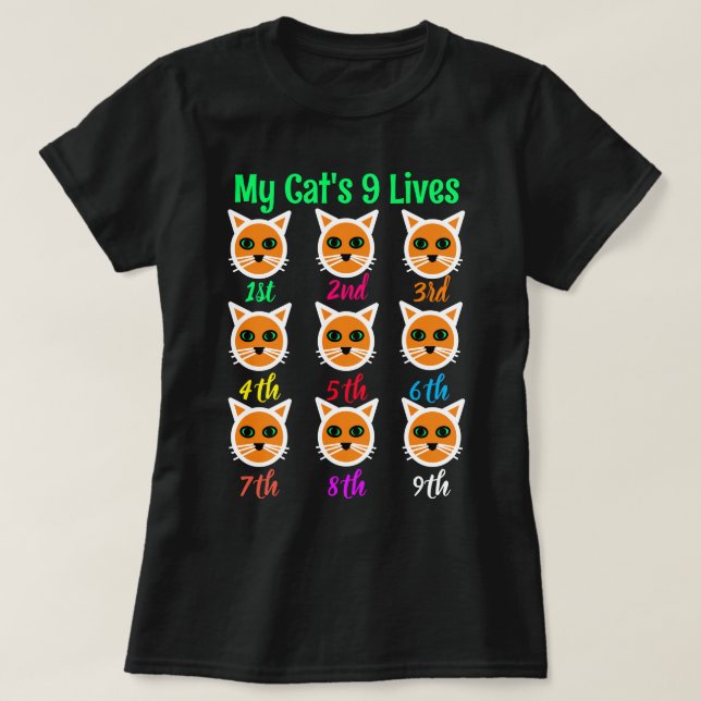 Funny Cute Cat Lover My Cat's 9 Lives Black Womens T-Shirt (Design Front)