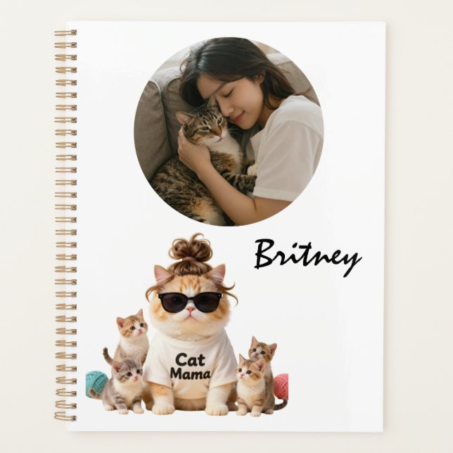 Funny Cute Cat Mama Kittens Photo Planner (Front)