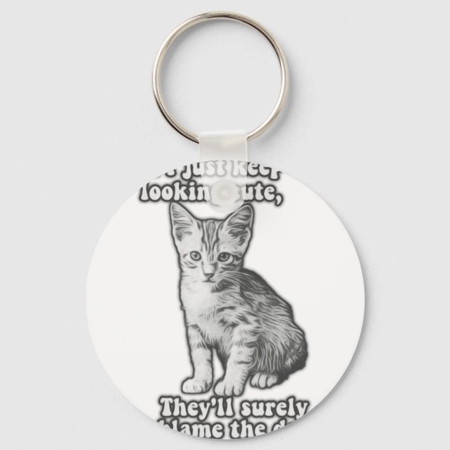 Funny cute cat meme for cat owners & kitty lovers key ring (Front)