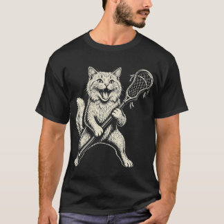 Funny Cute Cat Playing Lacrosse Vintage T-Shirt
