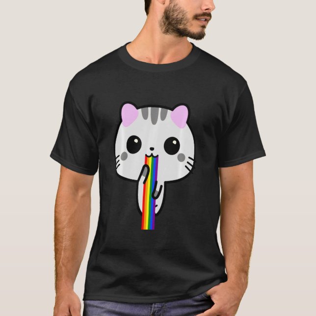 Funny Cute Cat Puke Kitten Puking Rainbow T-Shirt (Front)