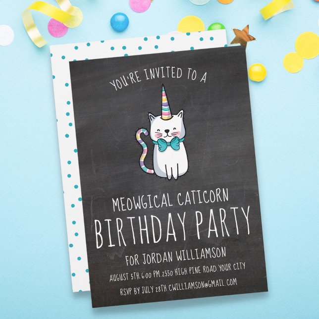 Funny Cute Cat Unicorn Birthday Party Invitation (Creator Uploaded)