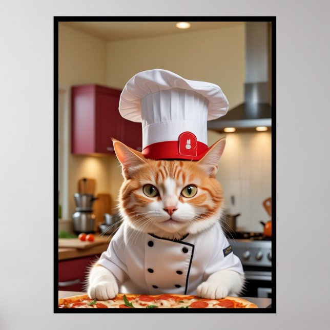 Funny Cute Cat With a Pizza Poster (Front)