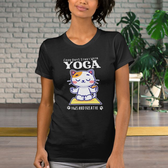 Funny Cute Cat Yoga Good Days Starts With Yoga  T-Shirt (Creator Uploaded)