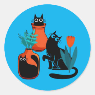 Funny cute cats cartoon illustration,cute cat art classic round sticker