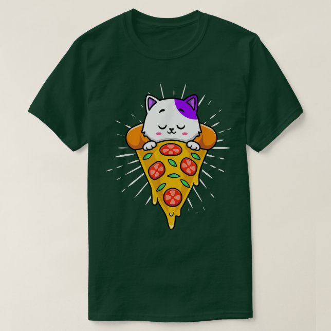 Funny Cute Cats Eats Pizza Kawaii Anime Japanese70 T-Shirt (Design Front)