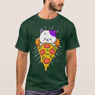Funny Cute Cats Eats Pizza Kawaii Anime Japanese70 T-Shirt