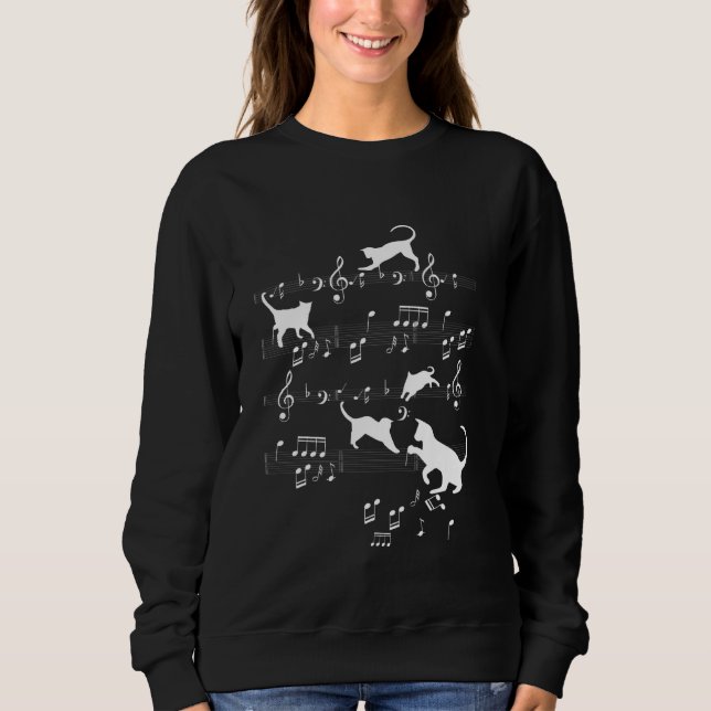 Funny Cute Cats Playing With Sheet Music Notes Kit Sweatshirt (Front)