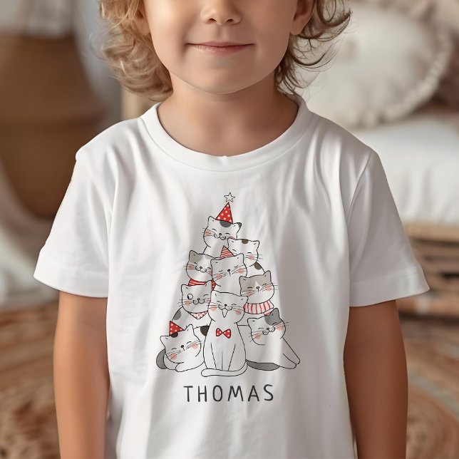 Funny Cute Cats Tree Christmas Toddler T-Shirt (Creator Uploaded)