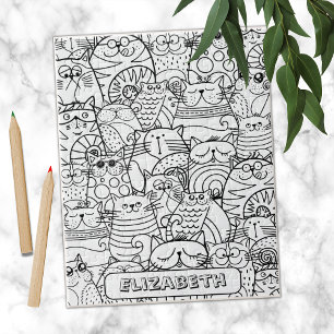 Funny Cute Cats Zen Doodle Colouring Custom Name J Jigsaw Puzzle