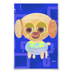 Funny Cute Cheerful Puppy on Blue Geometric Photo Print