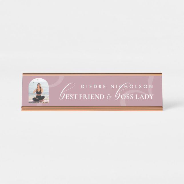 Funny Cute Chic Best Friend & Boss Lady Galentines Desk Name Plate (Front)