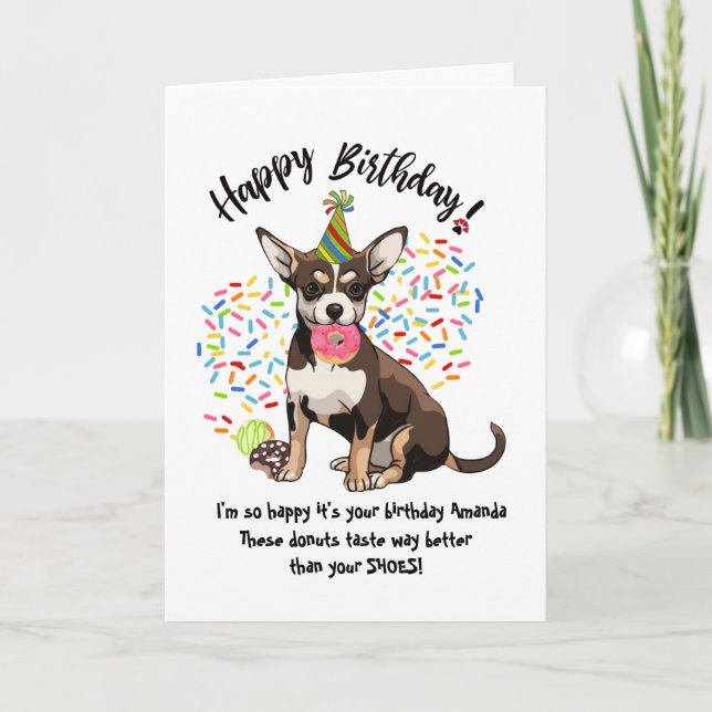 Funny Cute Chihuahua Dog Birthday Card Doughnuts (Front)