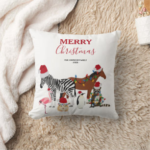 Funny Cute Christmas Animals Santa Hats Lights Cushion