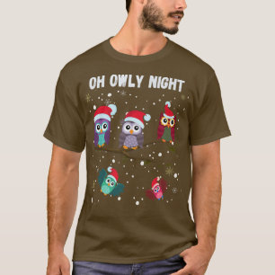 Funny Cute Christmas Owls in Santa Hats Oh Holy Ow T-Shirt