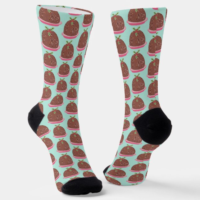 Funny cute Christmas Pudding Holiday Socks (Angled)