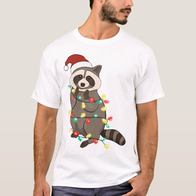 Funny Cute Christmas Racoon T-Shirt (Front)