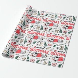 Funny Cute Christmas Sloth with Santa Hat Wrapping Paper