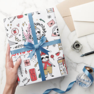 Funny Cute Christmas Sloth with Santa Hat Wrapping Wrapping Paper