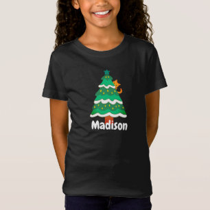 Funny Cute Christmas Tree Cat Personalised T-Shirt