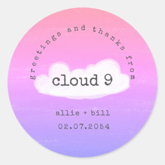 Funny Cute Cloud 9 Pink Purple Humourous Thank You Classic Round Sticker