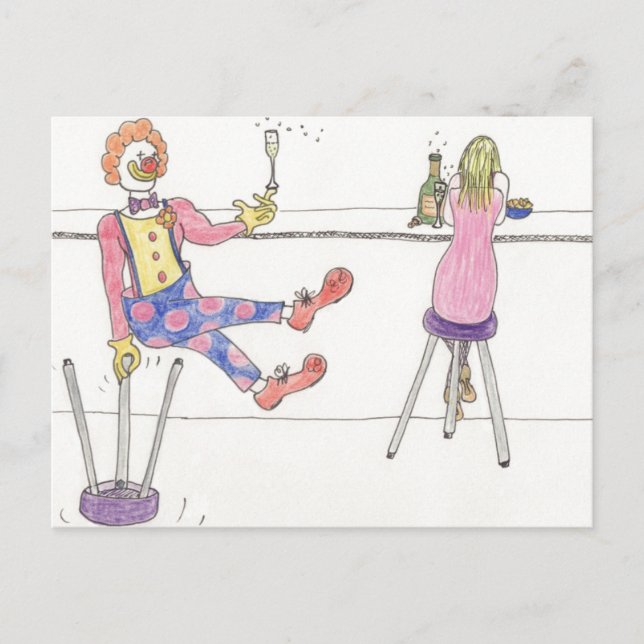 Funny Cute Clown Love Cartoon Romance Humour Art Postcard (Front)