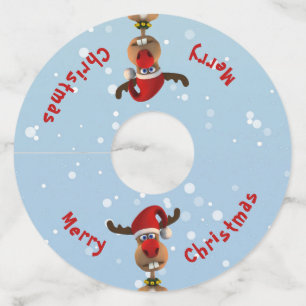 Funny Cute Clumsy Reindeer Christmas Santa Hat Wine Glass Tag