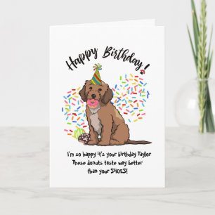 Funny Cute Cockapoo Dog Birthday Card Doughnuts