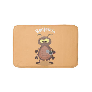 Funny cute cockroach cartoon character bath mat