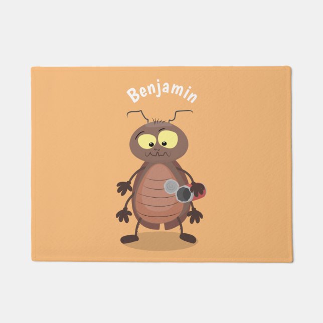 Funny cute cockroach cartoon character doormat (Front)