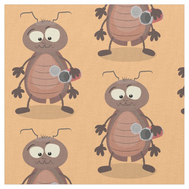Funny cute cockroach cartoon character fabric (Close Up)