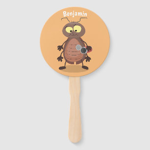 Funny cute cockroach cartoon character hand fan
