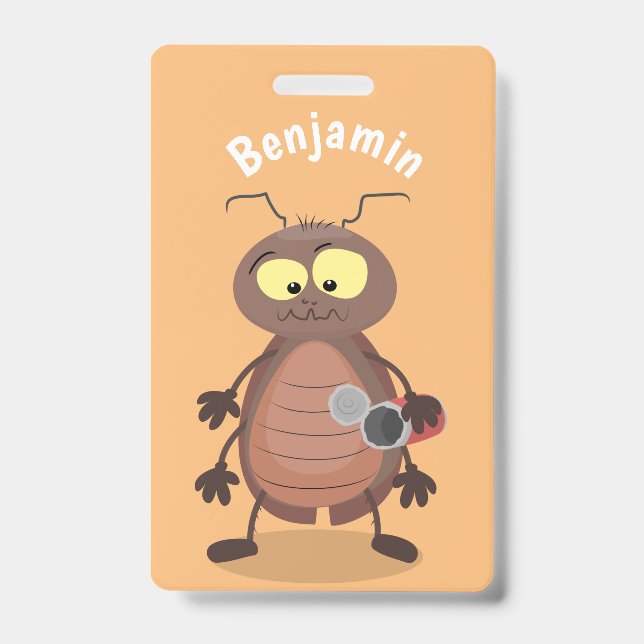 Funny cute cockroach cartoon character ID badge (Front)