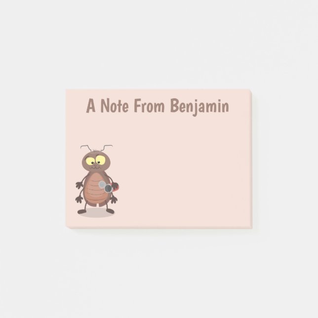 Funny cute cockroach cartoon character post-it notes (Front)