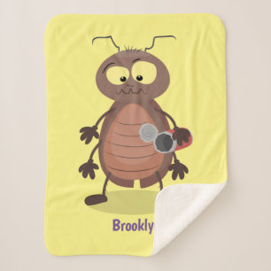 Funny cute cockroach cartoon character sherpa blanket