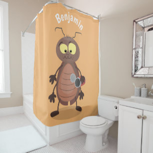 Funny cute cockroach cartoon character shower curtain
