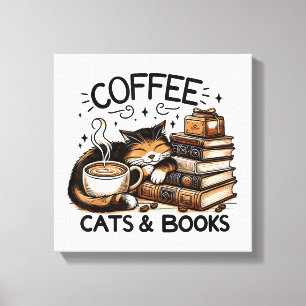Funny Cute Coffee Cats Books Lover Gift Idea Women Canvas Print
