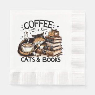 Funny Cute Coffee Cats Books Lover Gift Idea Women Napkin