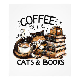 Funny Cute Coffee Cats Books Lover Gift Idea Women Photo Print