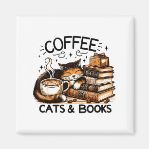 Funny Cute Coffee Cats Books Lover Women Men Kids Magnet