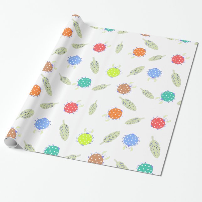 Funny cute colourful bug seamless pattern wrapping paper (Unrolled)